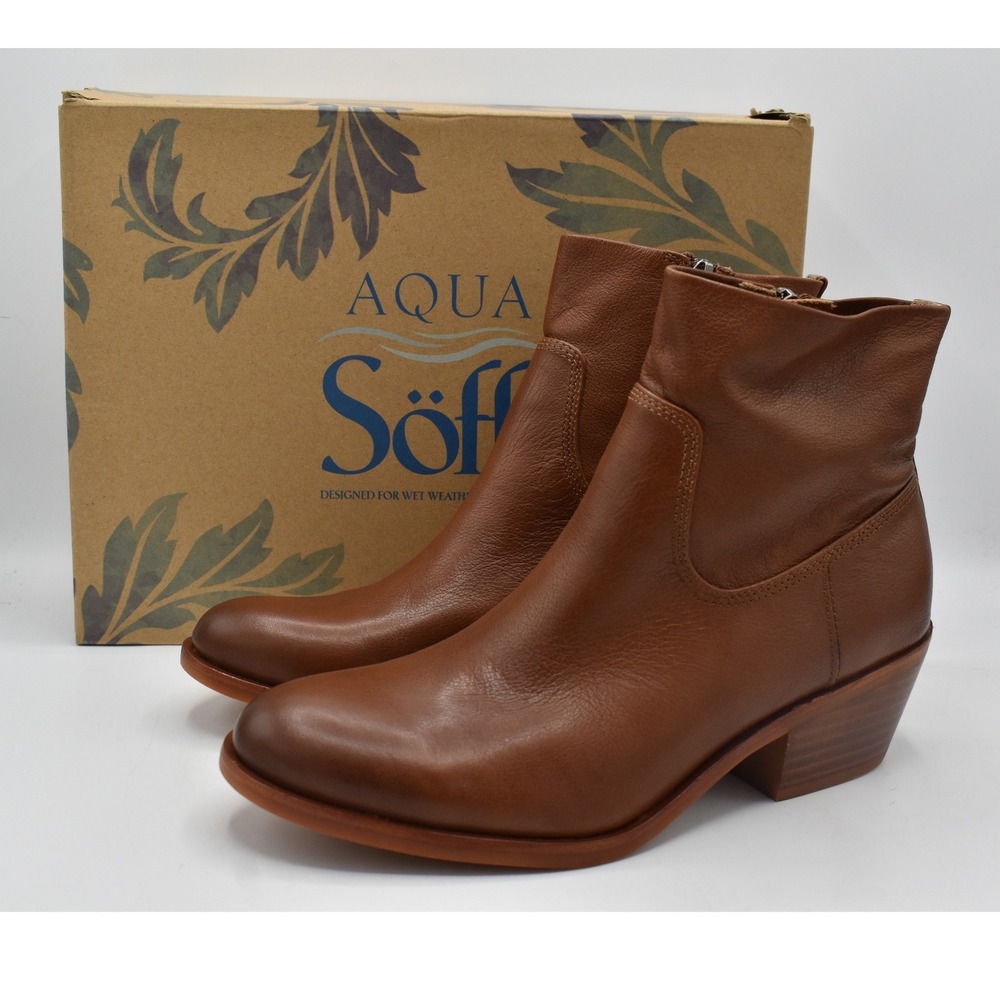 Sofft April Ankle Boots Women 8 Golden Brown NEW Waterproof Leather Stacked Heel